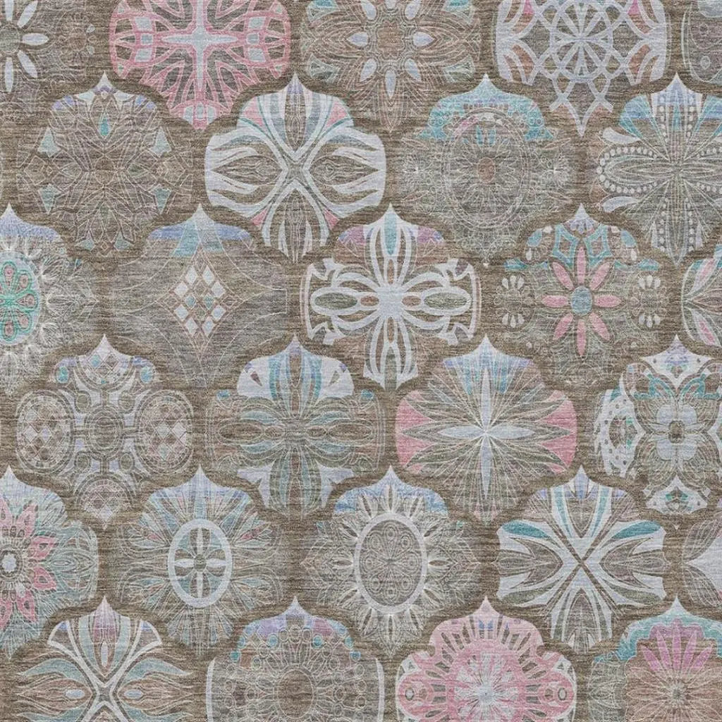 3' X 5' Brown And Silver Ogee Washable Indoor Outdoor Area Rug Homeroots Outdoor
