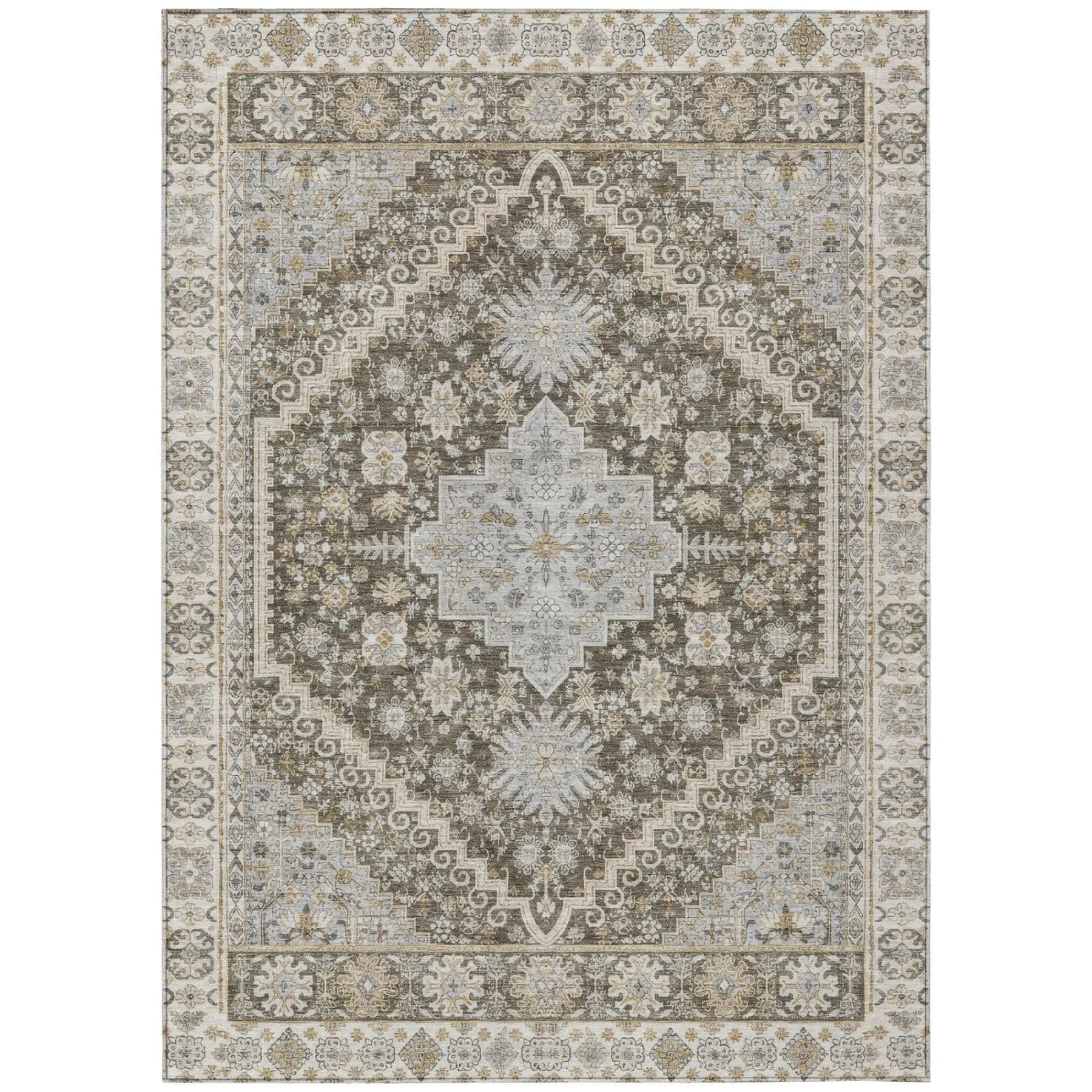 3' X 5' Brown And Silver Oriental Washable Indoor Outdoor Area Rug Homeroots Outdoor