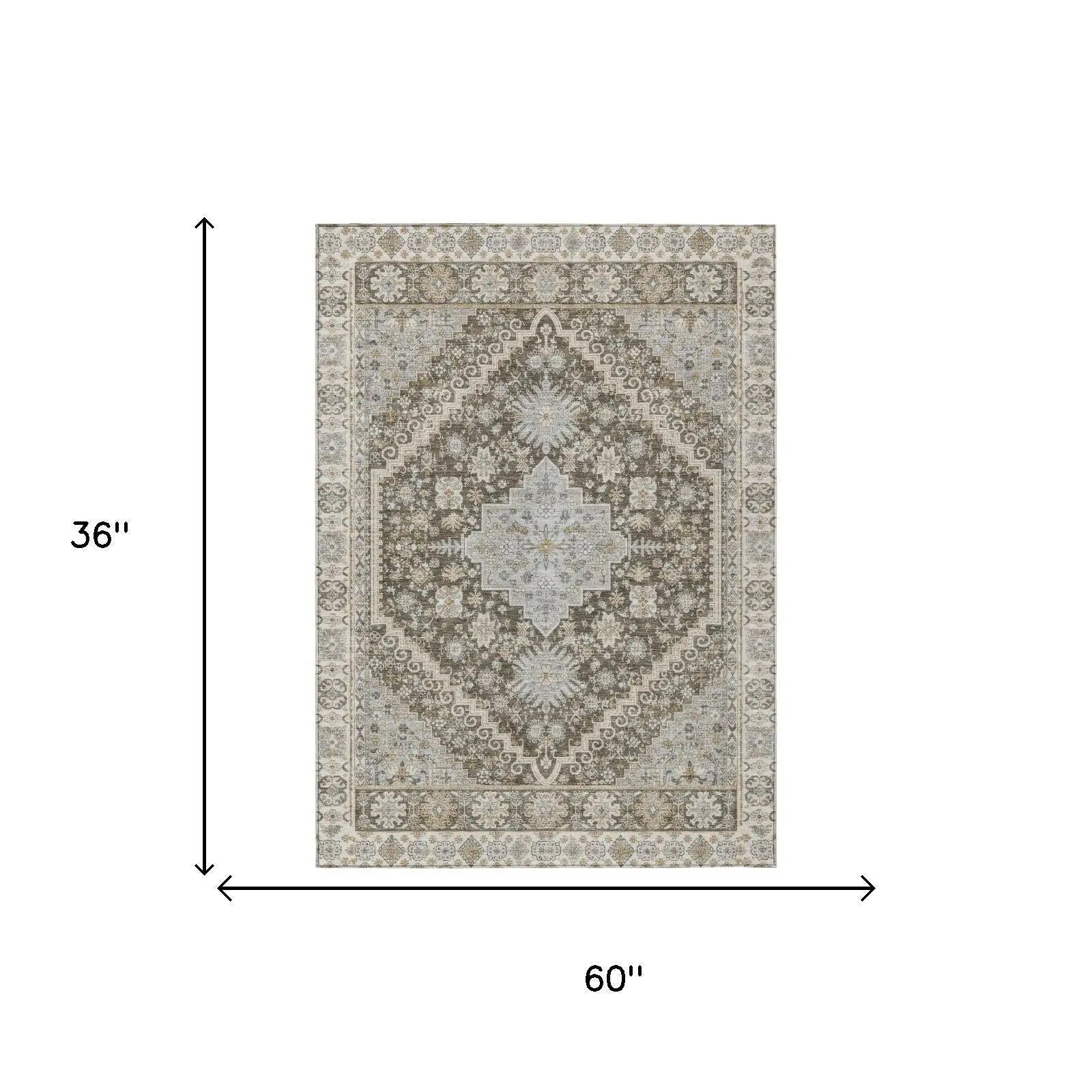 3' X 5' Brown And Silver Oriental Washable Indoor Outdoor Area Rug Homeroots Outdoor