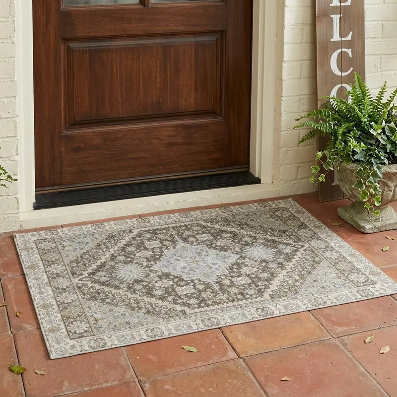 3' X 5' Brown And Silver Oriental Washable Indoor Outdoor Area Rug Homeroots Outdoor