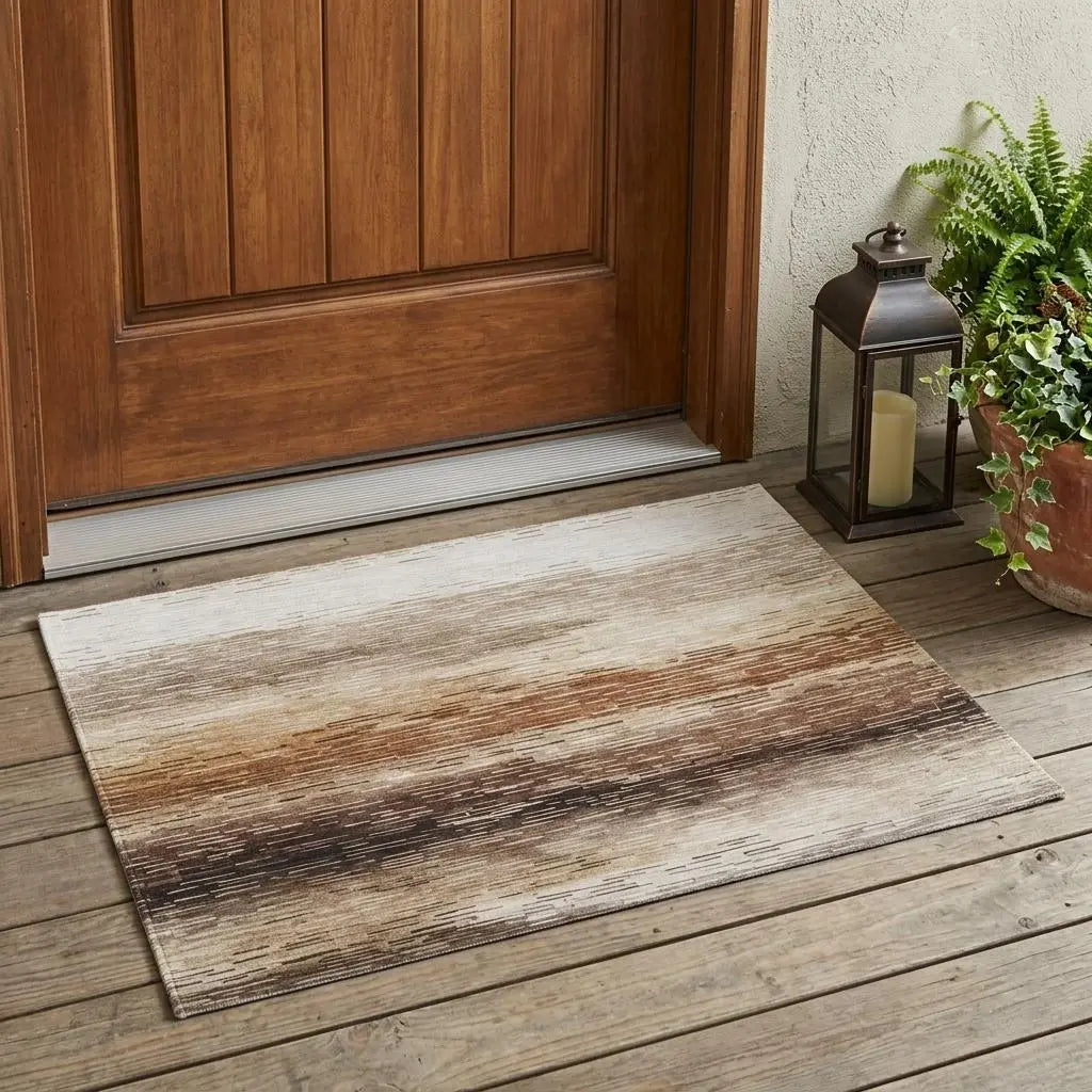 3' X 5' Brown And Silver Striped Washable Indoor Outdoor Area Rug Homeroots Outdoor