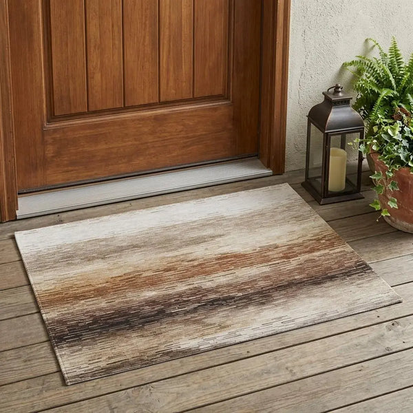 3' X 5' Brown And Silver Striped Washable Indoor Outdoor Area Rug Homeroots Outdoor