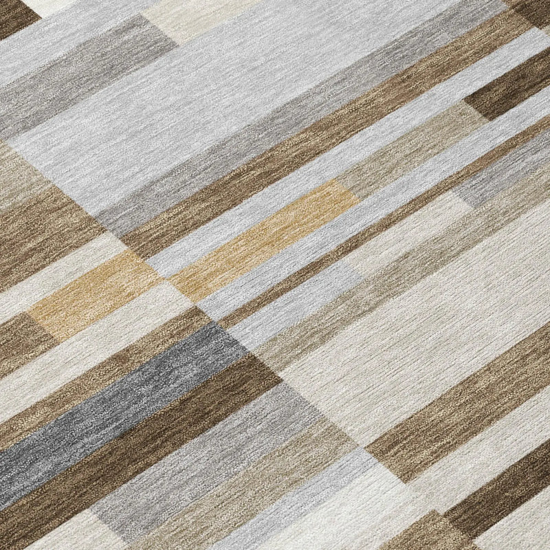 3' X 5' Brown And Silver Striped Washable Indoor Outdoor Area Rug Homeroots Outdoor