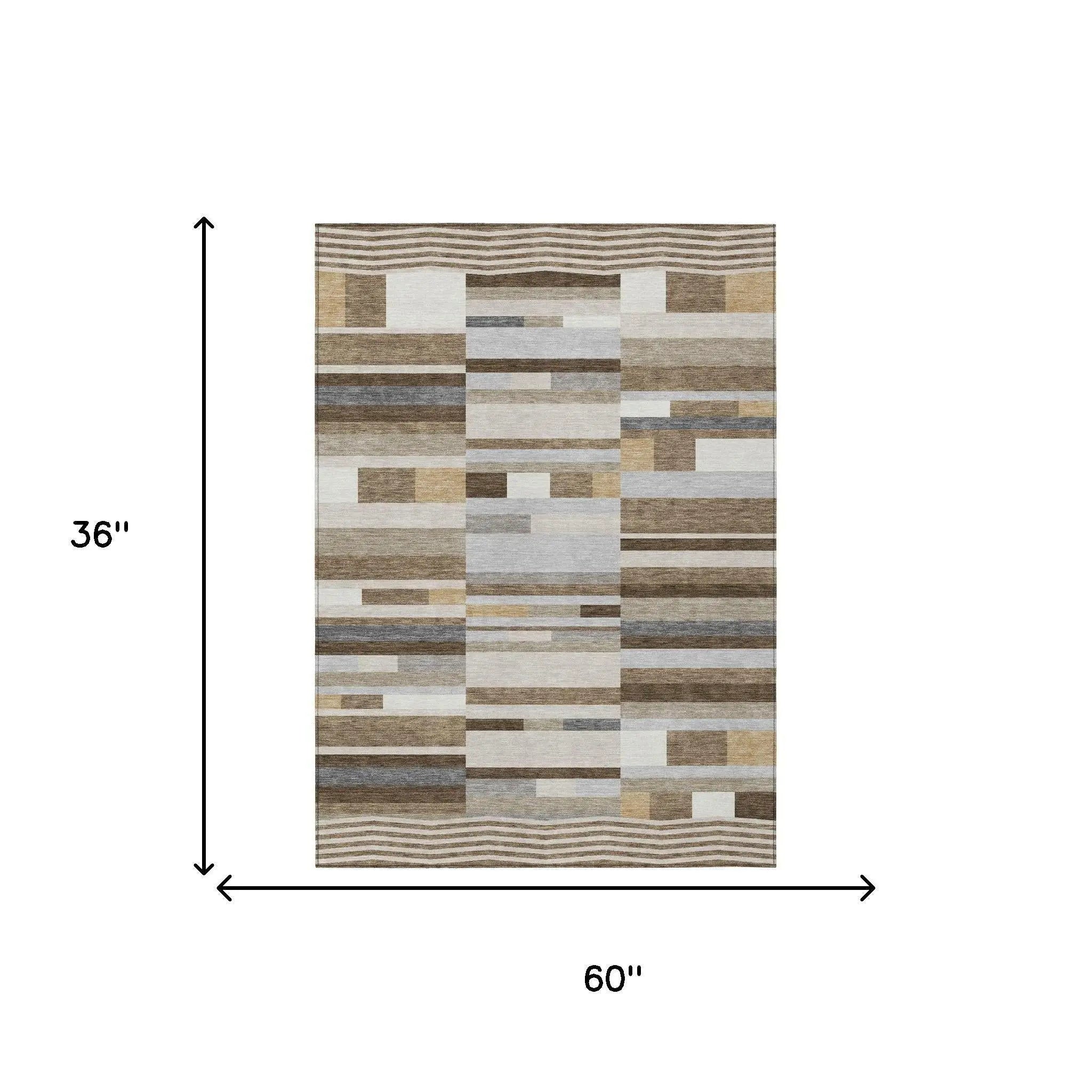 3' X 5' Brown And Silver Striped Washable Indoor Outdoor Area Rug Homeroots Outdoor