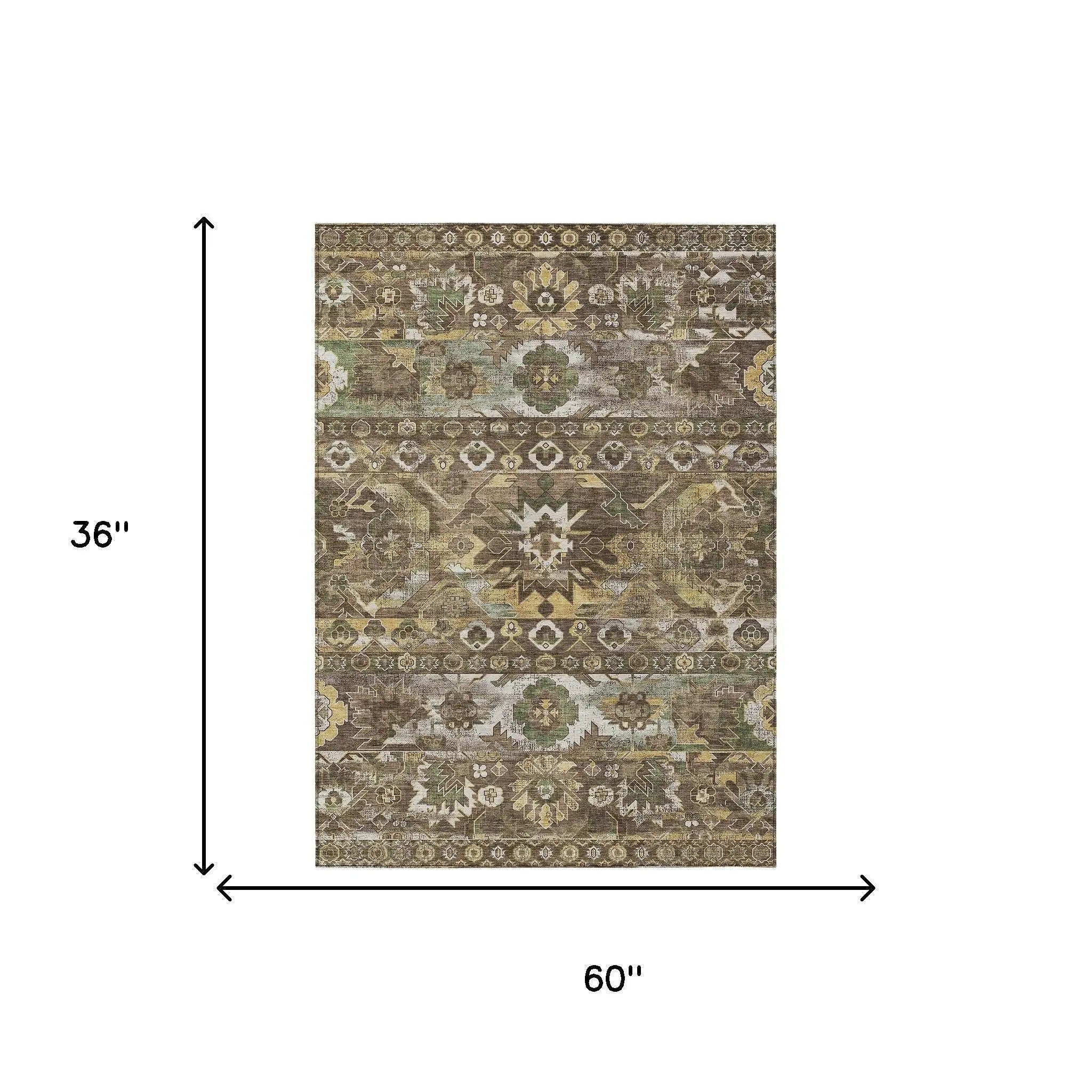 3' X 5' Brown And Taupe Cactus Washable Indoor Outdoor Area Rug Homeroots Outdoor