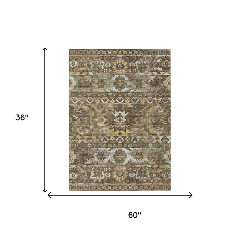 3' X 5' Brown And Taupe Cactus Washable Indoor Outdoor Area Rug Homeroots Outdoor
