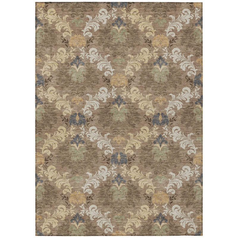 3' X 5' Brown And Taupe Damask Washable Indoor Outdoor Area Rug Homeroots Outdoor