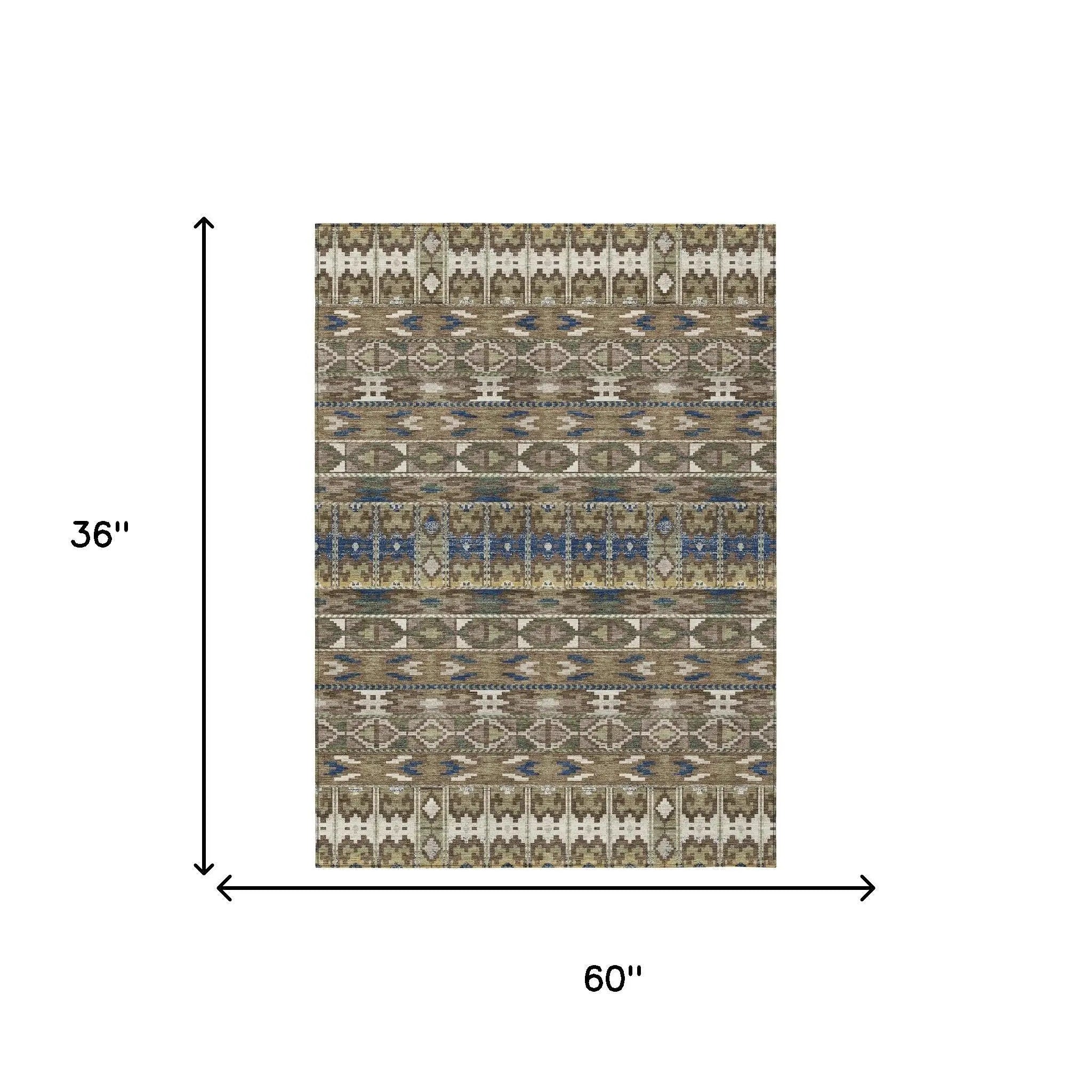 3' X 5' Brown And Taupe Geometric Washable Indoor Outdoor Area Rug Homeroots Outdoor