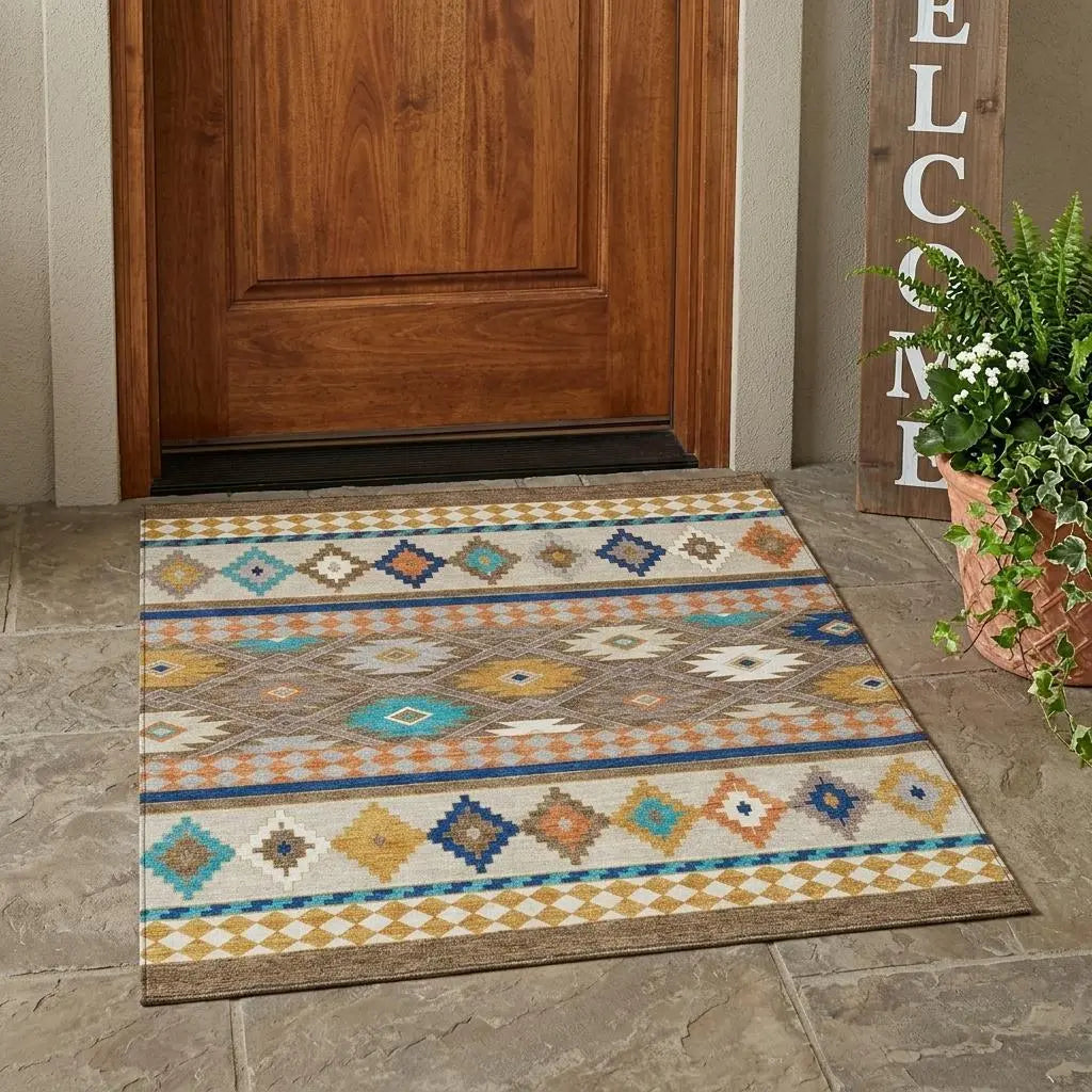 3' X 5' Brown And Taupe Southwestern Washable Indoor Outdoor Area Rug Homeroots Outdoor