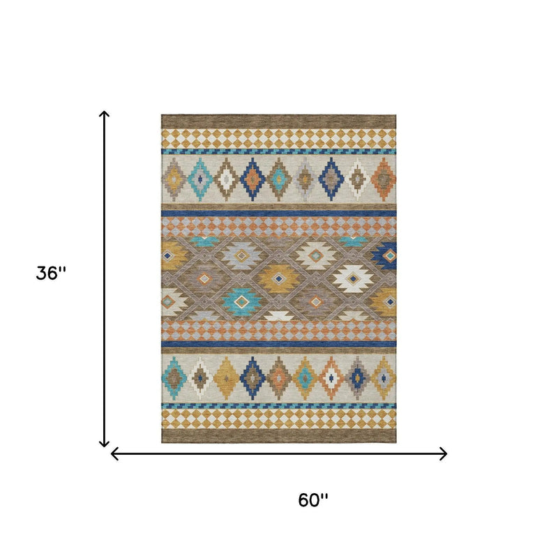 3' X 5' Brown And Taupe Southwestern Washable Indoor Outdoor Area Rug Homeroots Outdoor