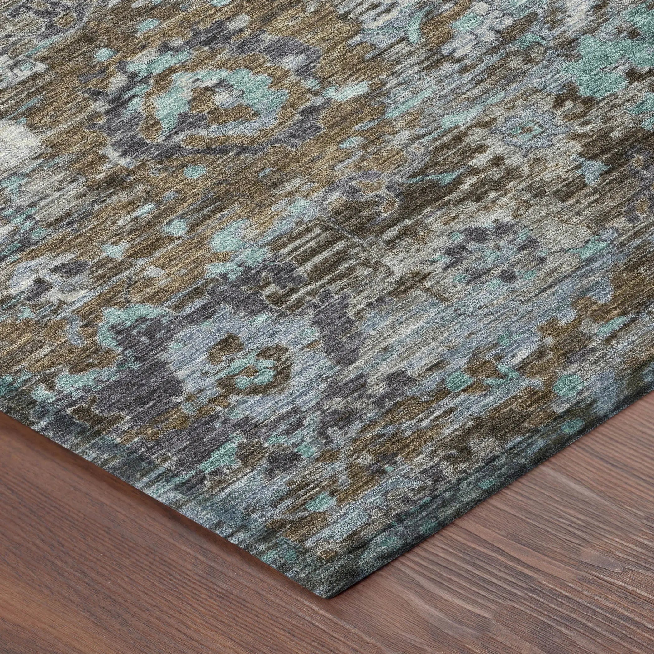 3' X 5' Brown And Teal Blue Floral Washable Indoor Outdoor Area Rug Homeroots Outdoor