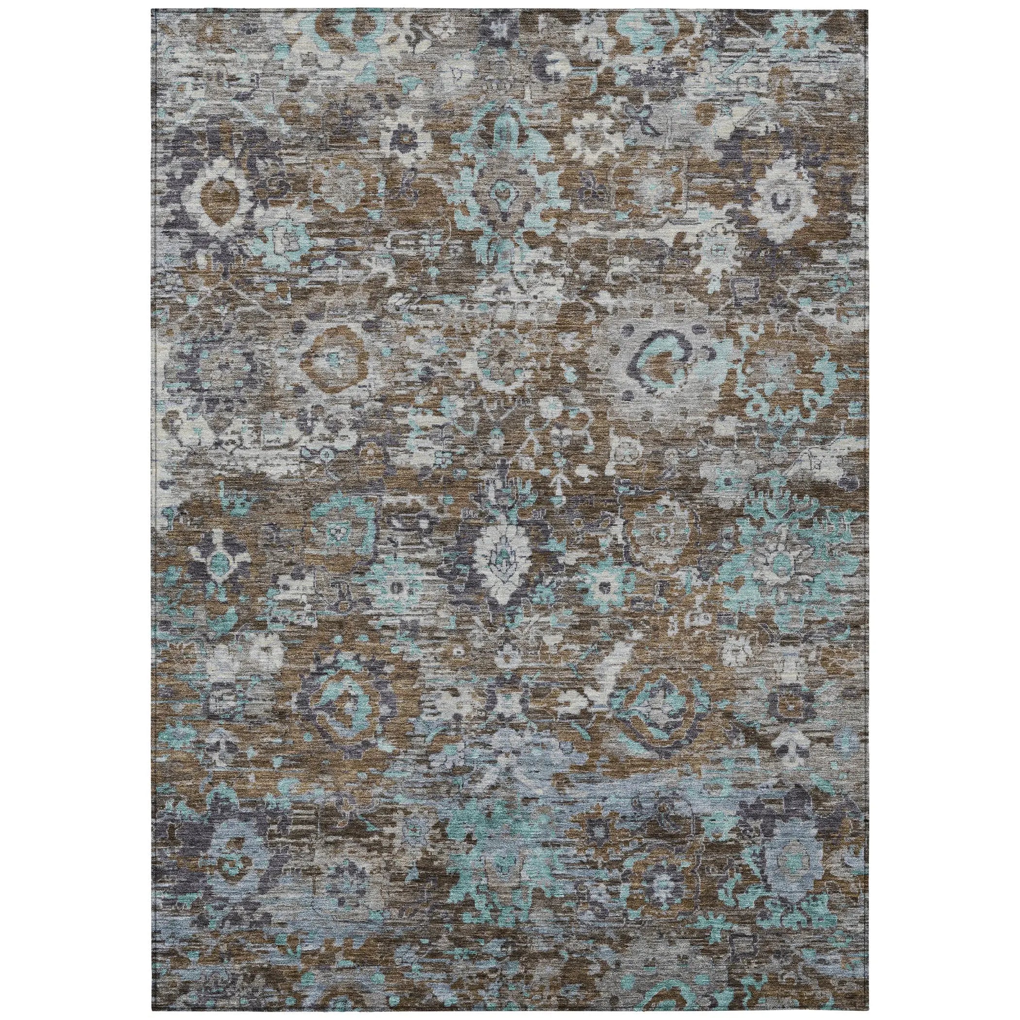 3' X 5' Brown And Teal Blue Floral Washable Indoor Outdoor Area Rug Homeroots Outdoor