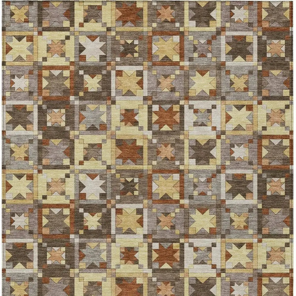 3' X 5' Brown And Wheat Patchwork Washable Indoor Outdoor Area Rug Homeroots Outdoor
