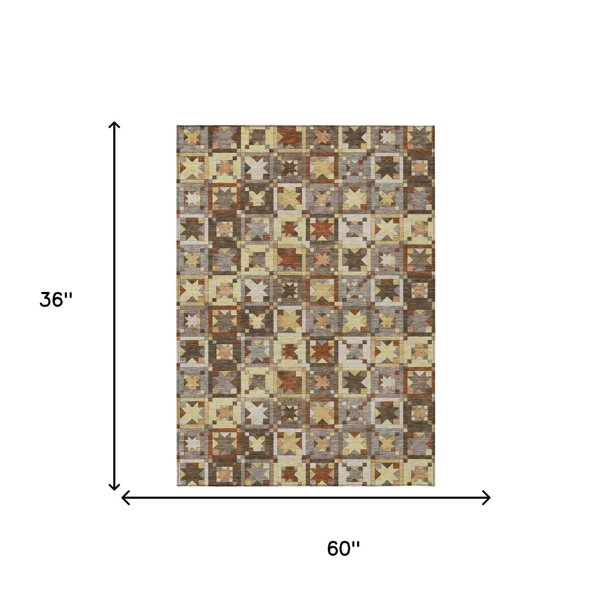 Multicolor patchwork area rug, 36"x60", made of soft synthetic fibers, ideal for rustic or modern decor.