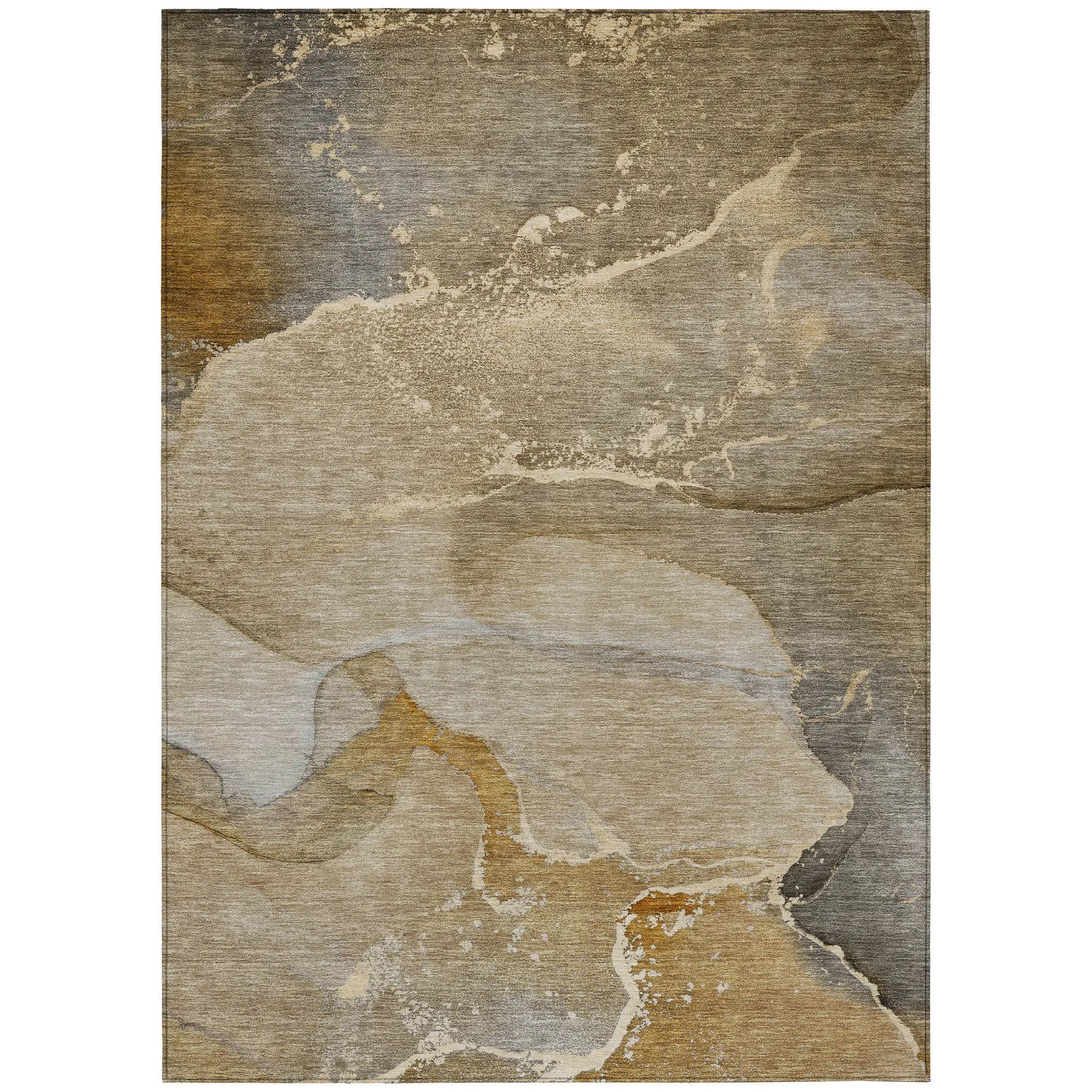 3' X 5' Brown Beige and Gold Abstract Washable Indoor Outdoor Area Rug Homeroots Outdoor