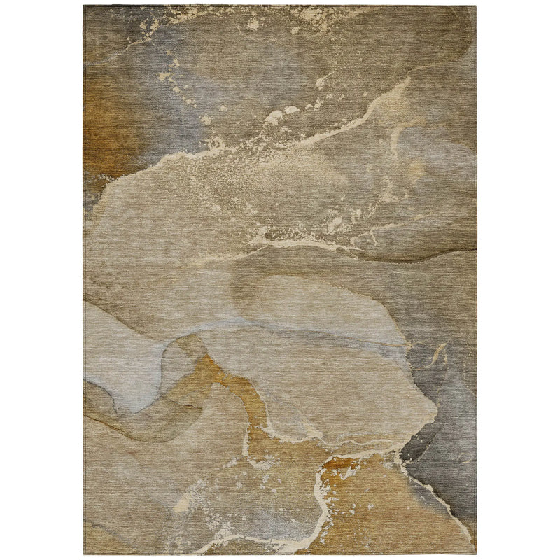 3' X 5' Brown Beige and Gold Abstract Washable Indoor Outdoor Area Rug Homeroots Outdoor
