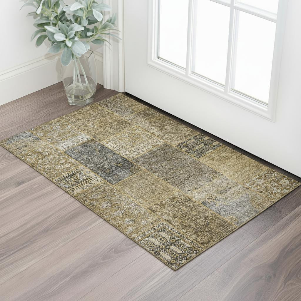3' X 5' Brown Gray And Charcoal Patchwork Washable Area Rug With UV Protection Homeroots Home Decor