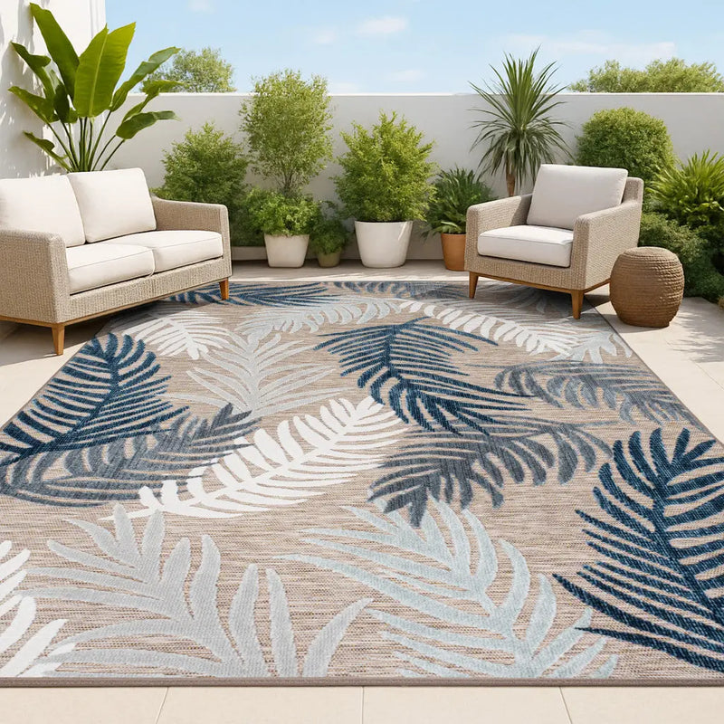 3' X 5' Brown Navy Blue And Ivory Floral Indoor Outdoor Area Rug - GreatEagleInc