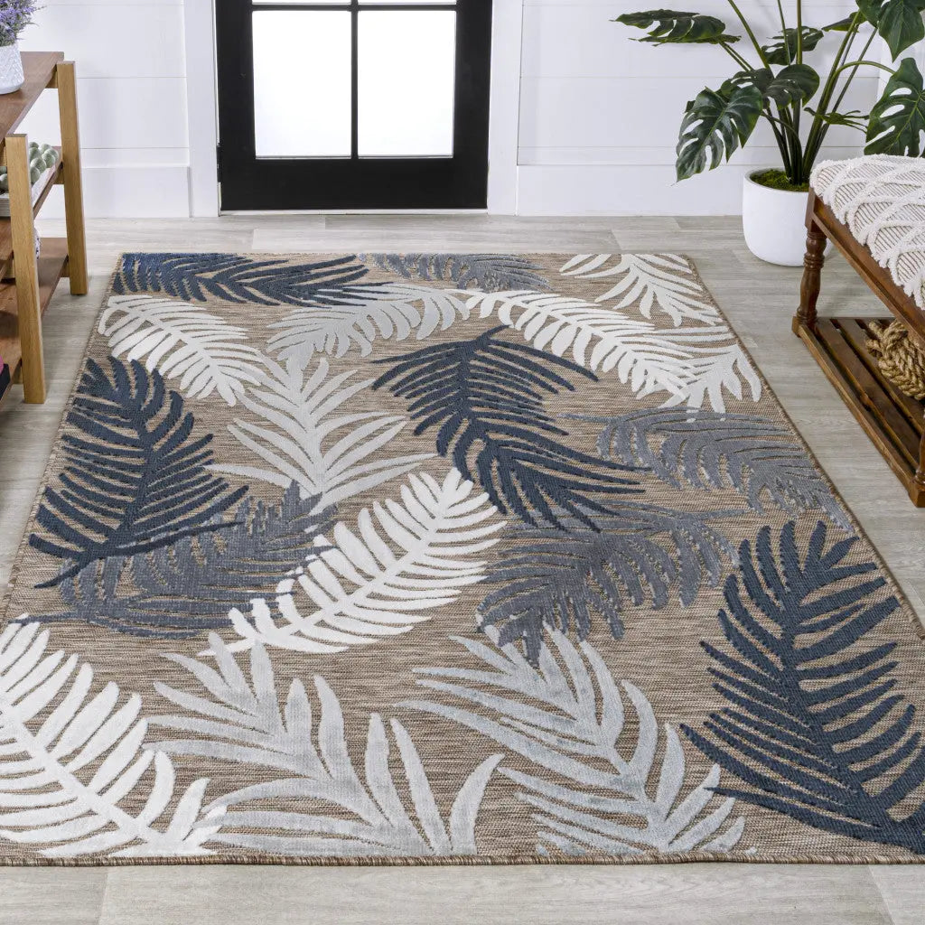 3' X 5' Brown Navy Blue And Ivory Floral Indoor Outdoor Area Rug - GreatEagleInc