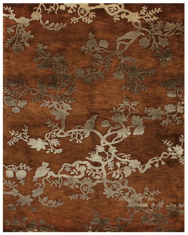 3' X 5' Brown Orange And Silver Wool Floral Hand Knotted Area Rug Homeroots Home Decor