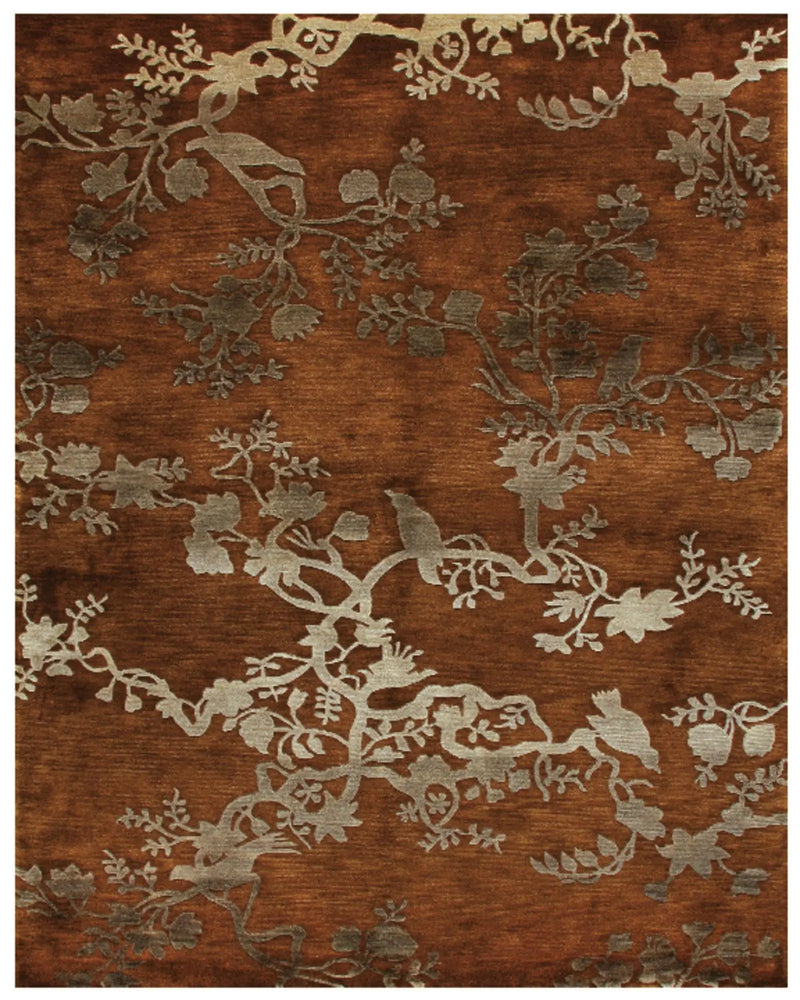 3' X 5' Brown Orange And Silver Wool Floral Hand Knotted Area Rug Homeroots Home Decor