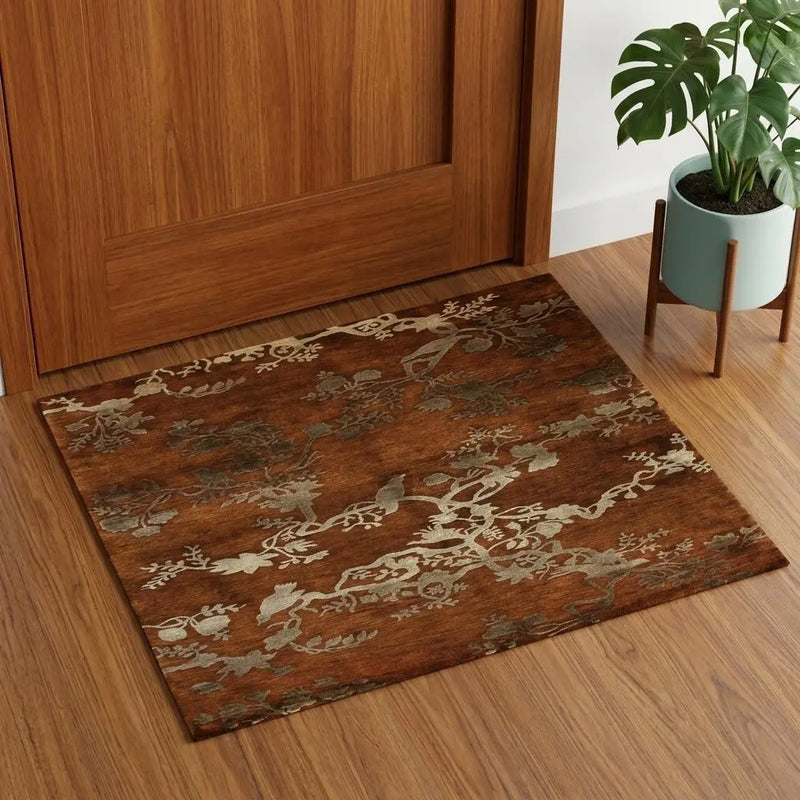 3' X 5' Brown Orange And Silver Wool Floral Hand Knotted Area Rug Homeroots Home Decor