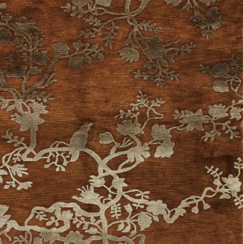 3' X 5' Brown Orange And Silver Wool Floral Hand Knotted Area Rug Homeroots Home Decor