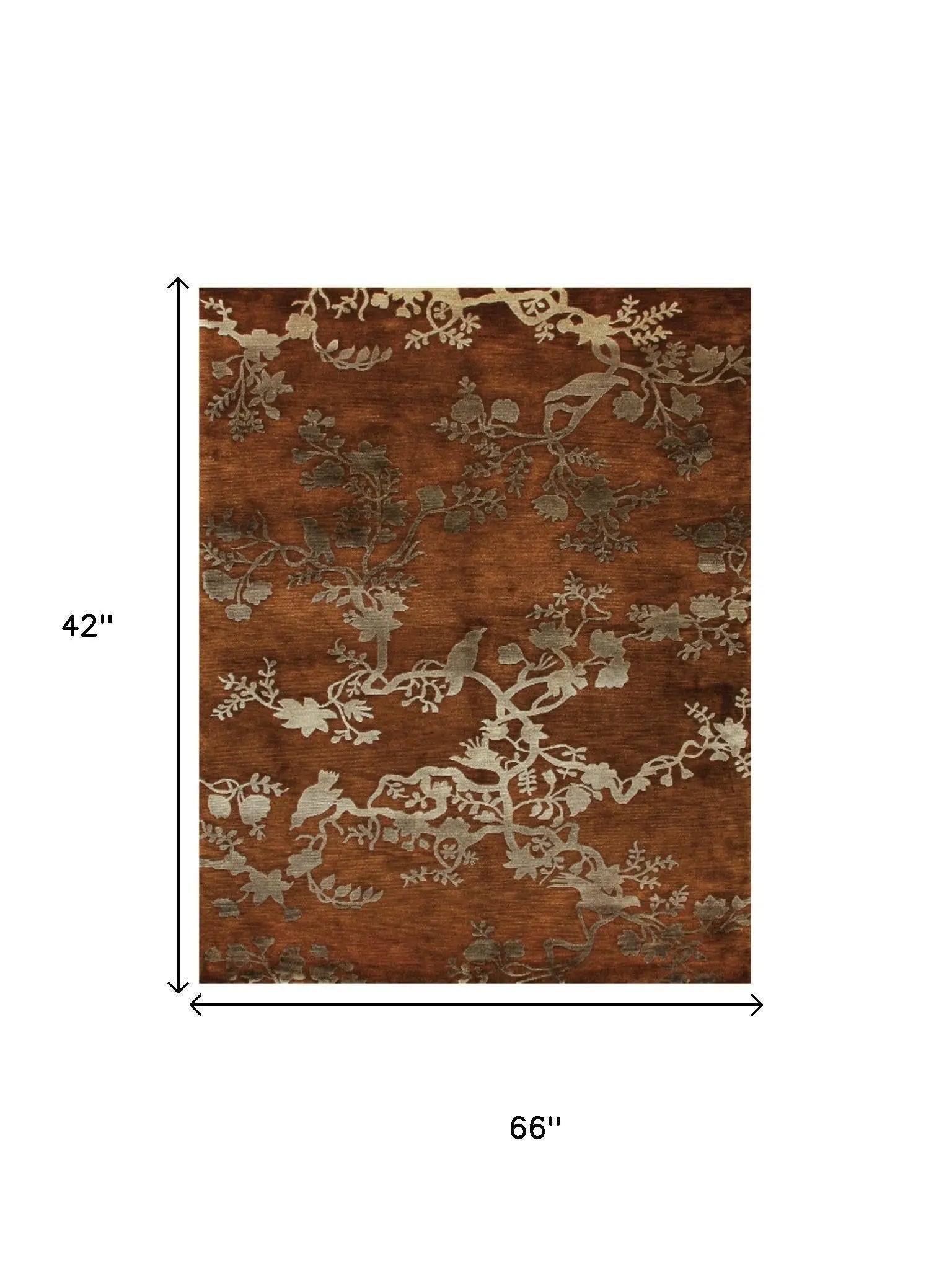 3' X 5' Brown Orange And Silver Wool Floral Hand Knotted Area Rug Homeroots Home Decor