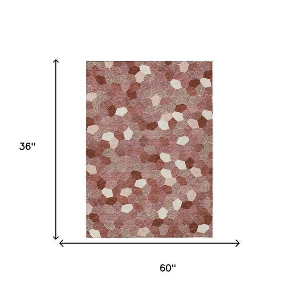 3' X 5' Burgundy And Ivory Geometric Washable Indoor Outdoor Area Rug Homeroots Outdoor