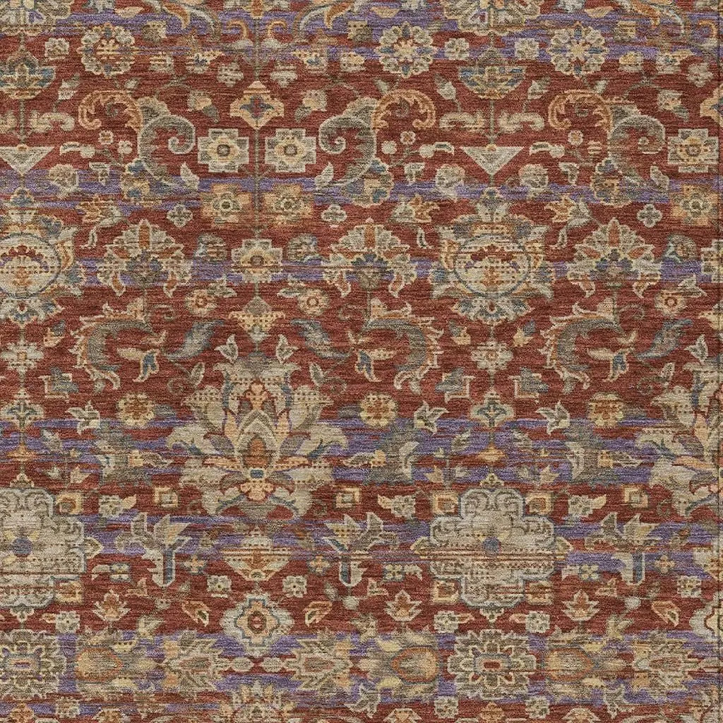 3' X 5' Burgundy And Orange Floral Medallion Washable Indoor Outdoor Area Rug Homeroots Outdoor