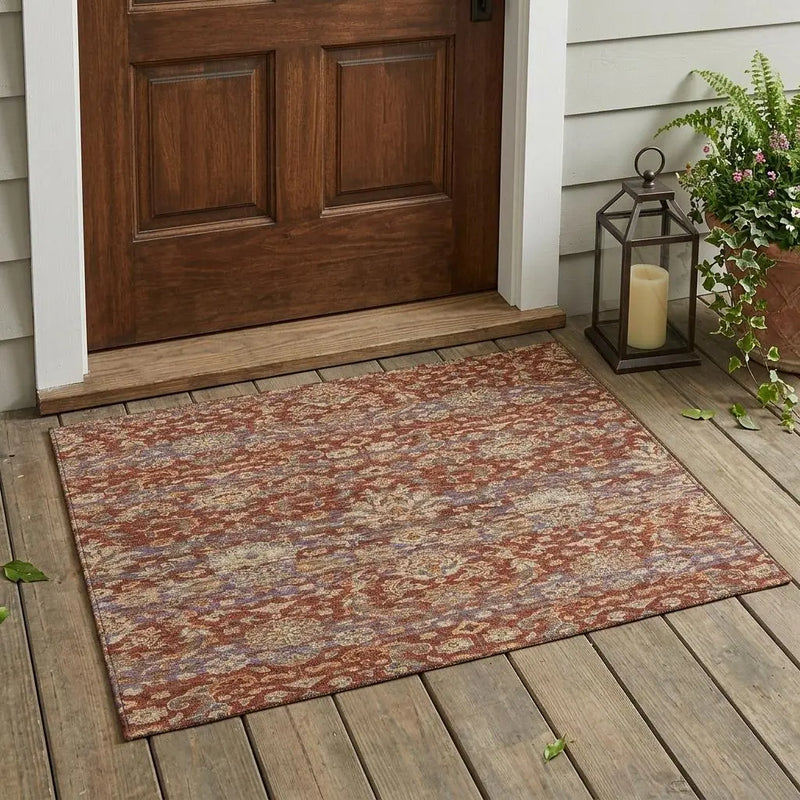 3' X 5' Burgundy And Orange Floral Medallion Washable Indoor Outdoor Area Rug Homeroots Outdoor