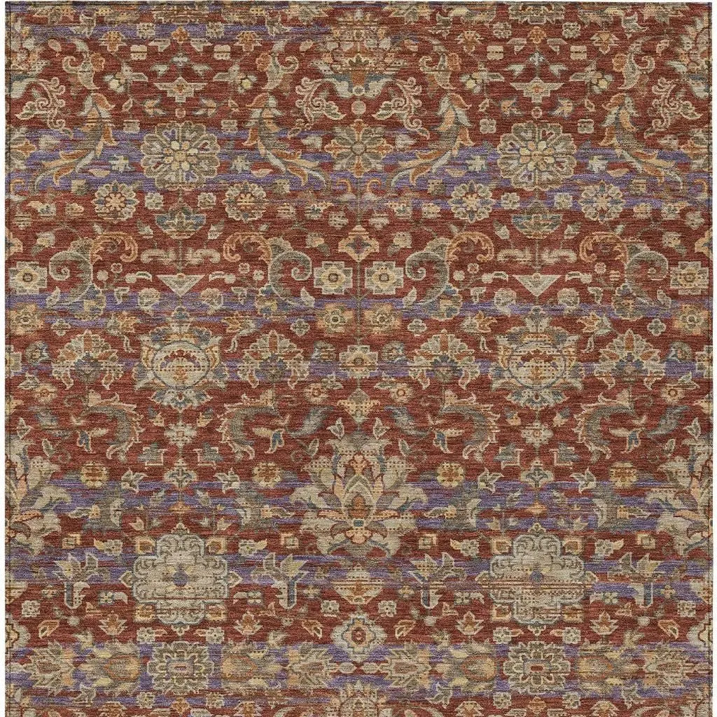 3' X 5' Burgundy And Orange Floral Medallion Washable Indoor Outdoor Area Rug Homeroots Outdoor