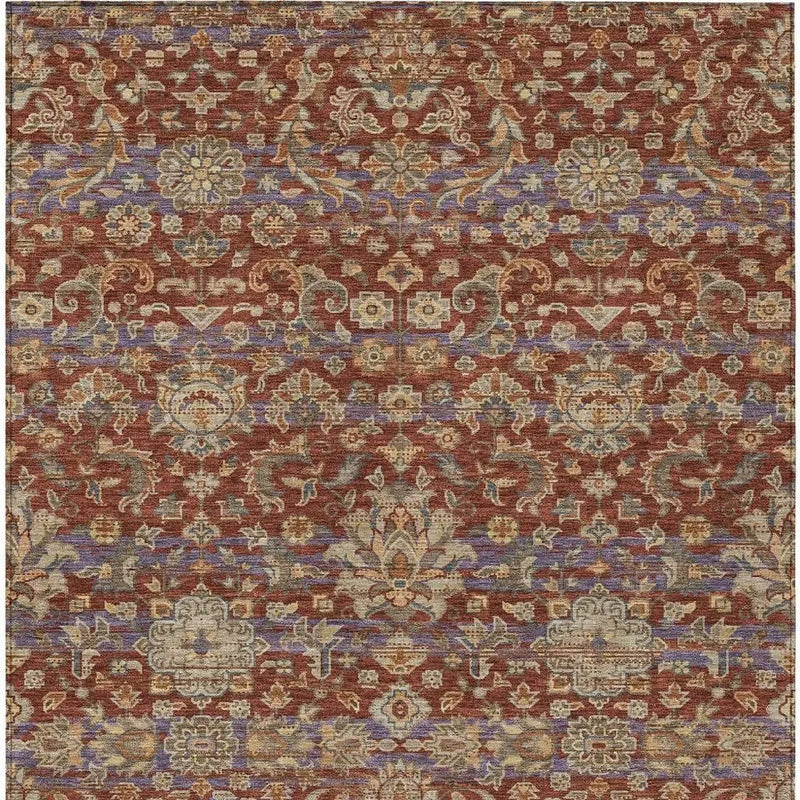 3' X 5' Burgundy And Orange Floral Medallion Washable Indoor Outdoor Area Rug Homeroots Outdoor