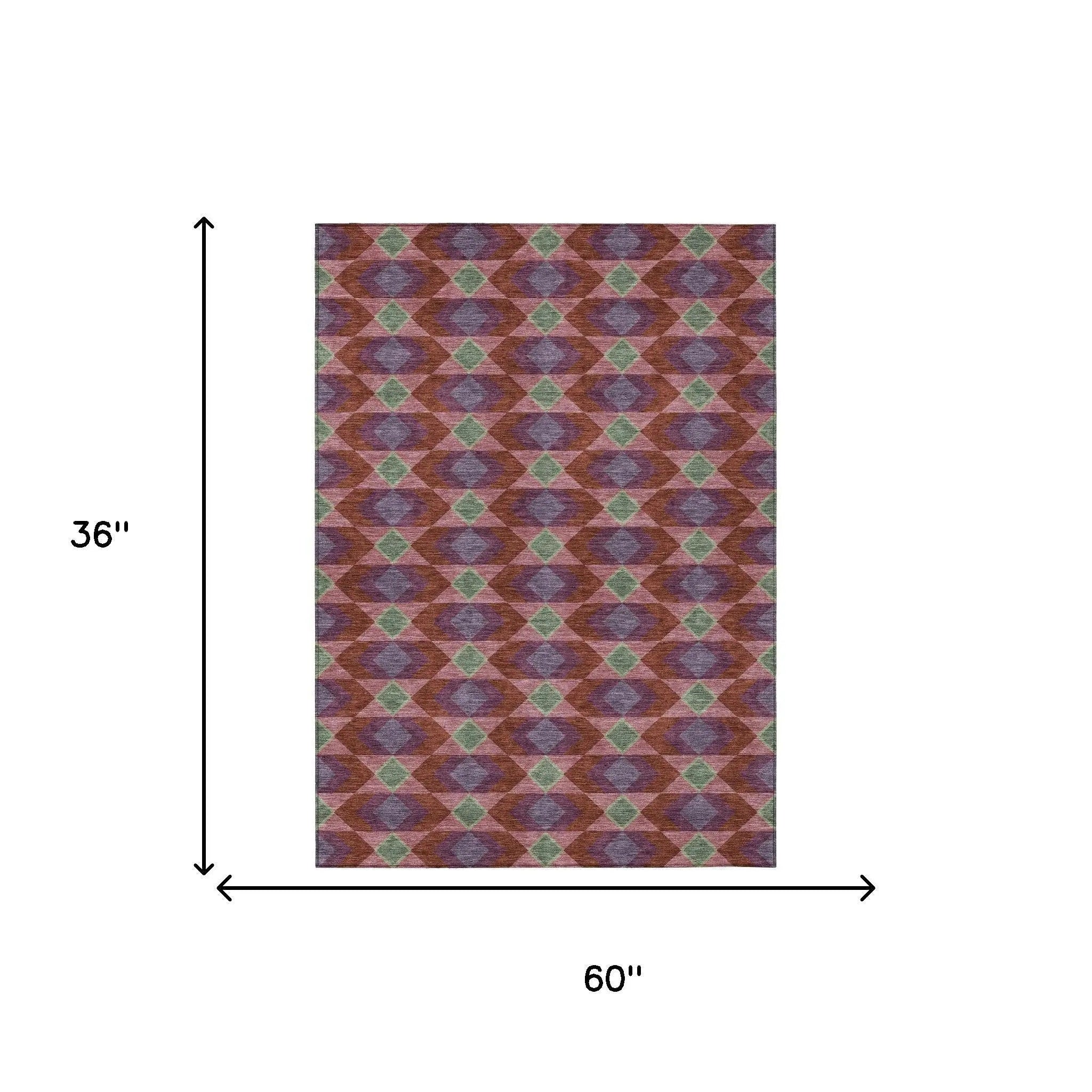 3' X 5' Burgundy And Pewter Geometric Washable Indoor Outdoor Area Rug Homeroots Outdoor