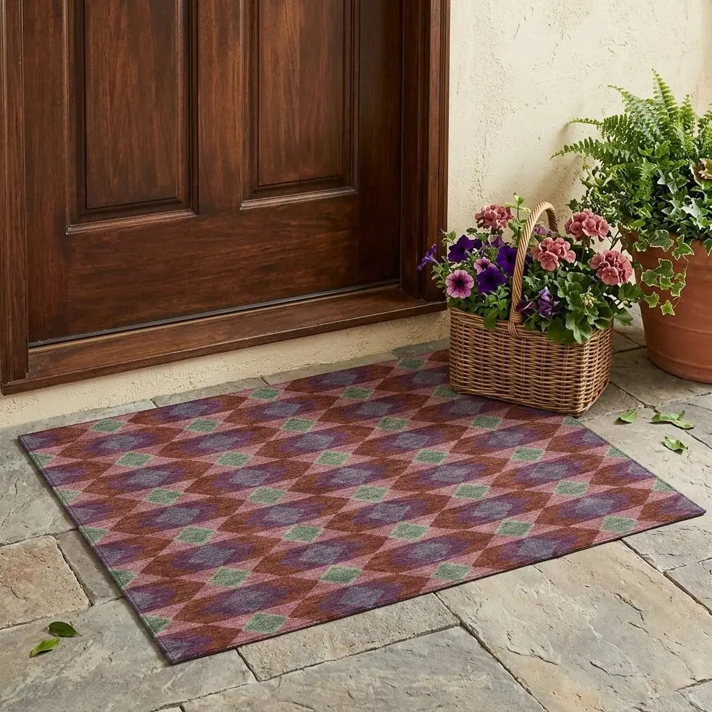 3' X 5' Burgundy And Pewter Geometric Washable Indoor Outdoor Area Rug Homeroots Outdoor