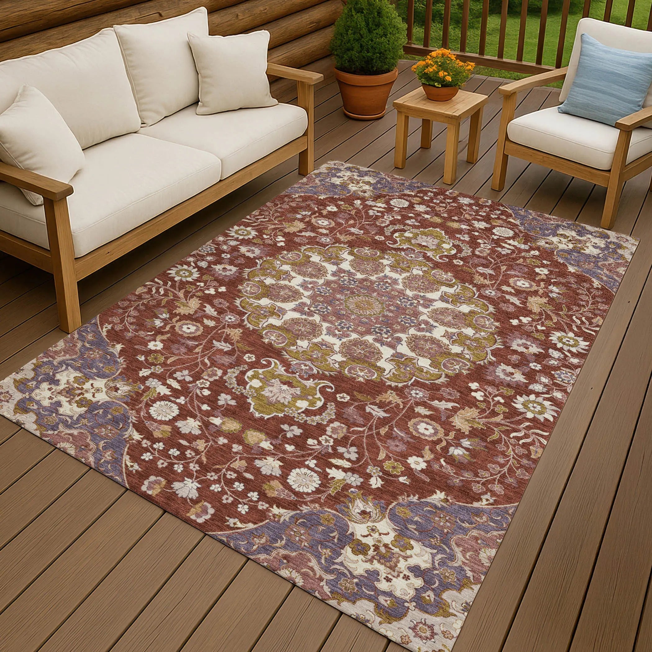 3' X 5' Burgundy And Red Damask Washable Indoor Outdoor Area Rug Homeroots Outdoor