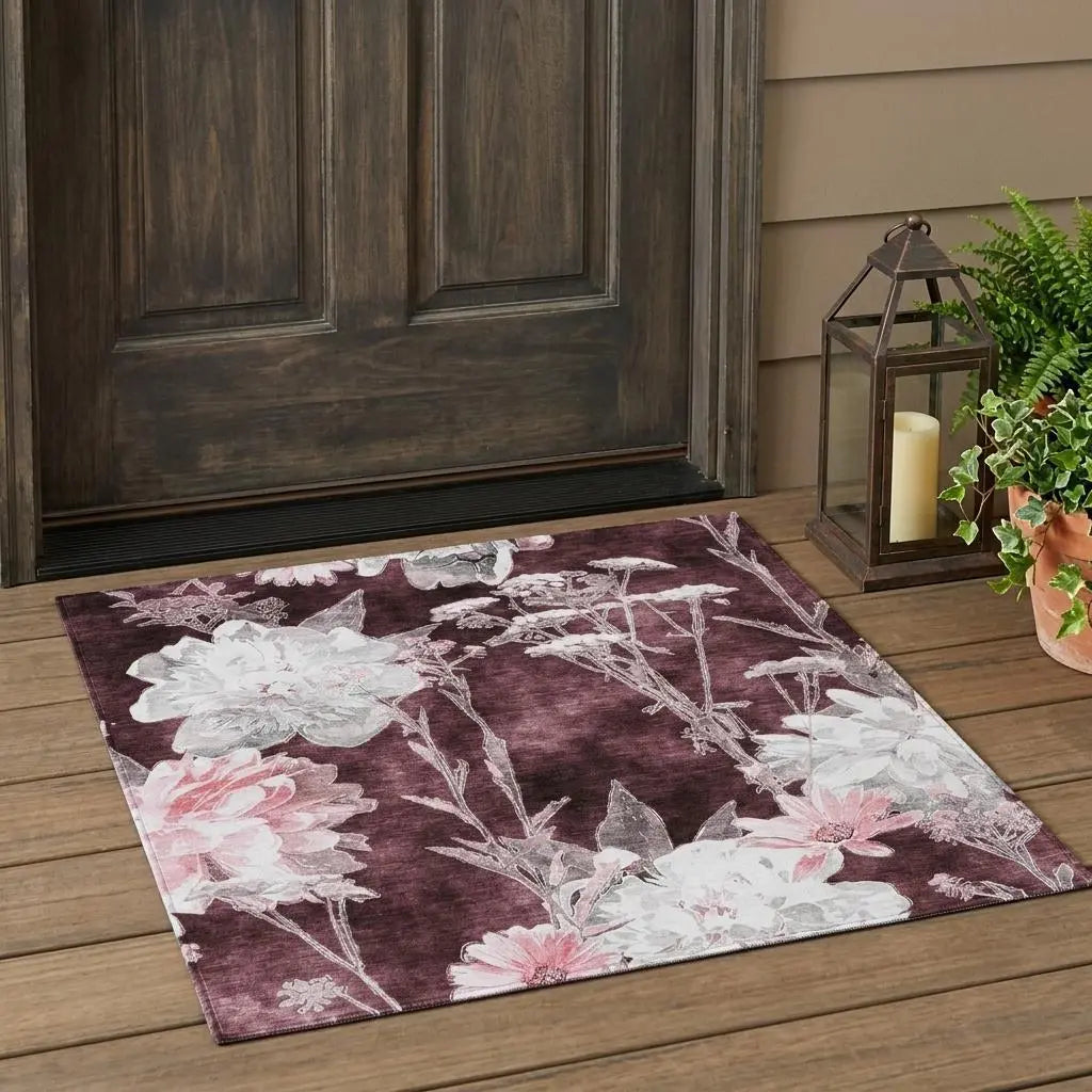 3' X 5' Burgundy And Red Floral Washable Indoor Outdoor Area Rug Homeroots Outdoor