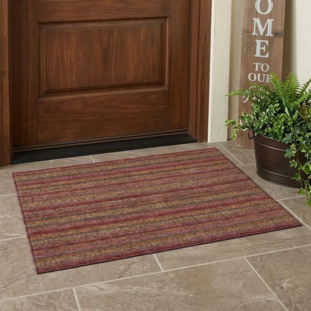 3' X 5' Burgundy And Red Striped Washable Indoor Outdoor Area Rug Homeroots Outdoor