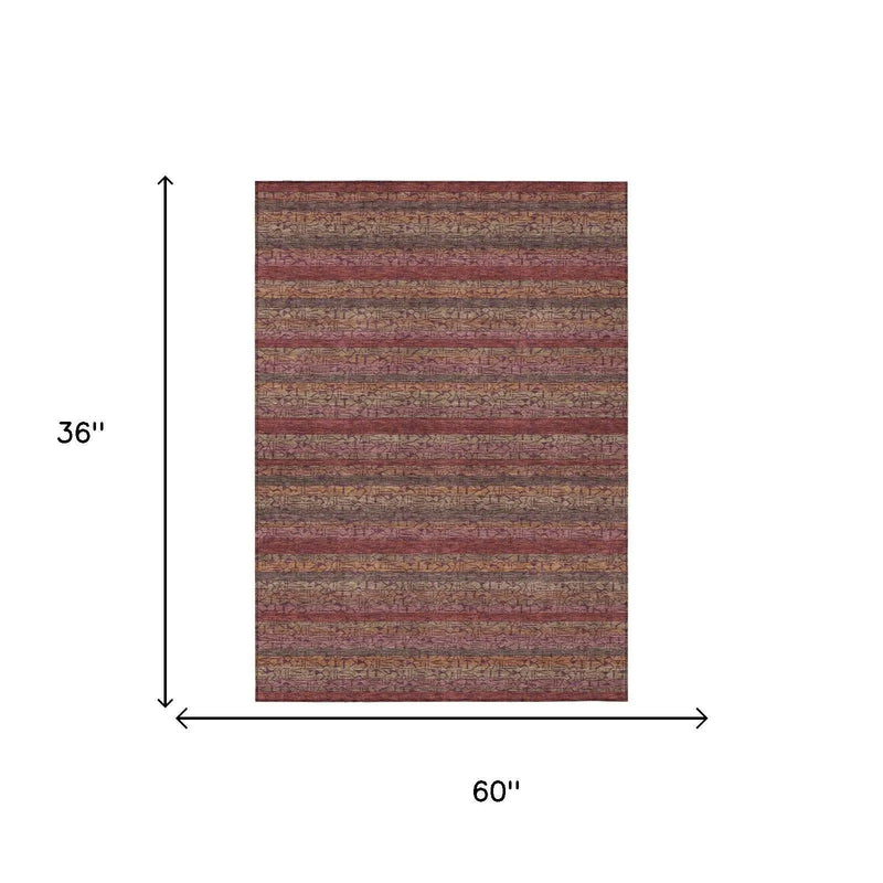 3' X 5' Burgundy And Red Striped Washable Indoor Outdoor Area Rug Homeroots Outdoor