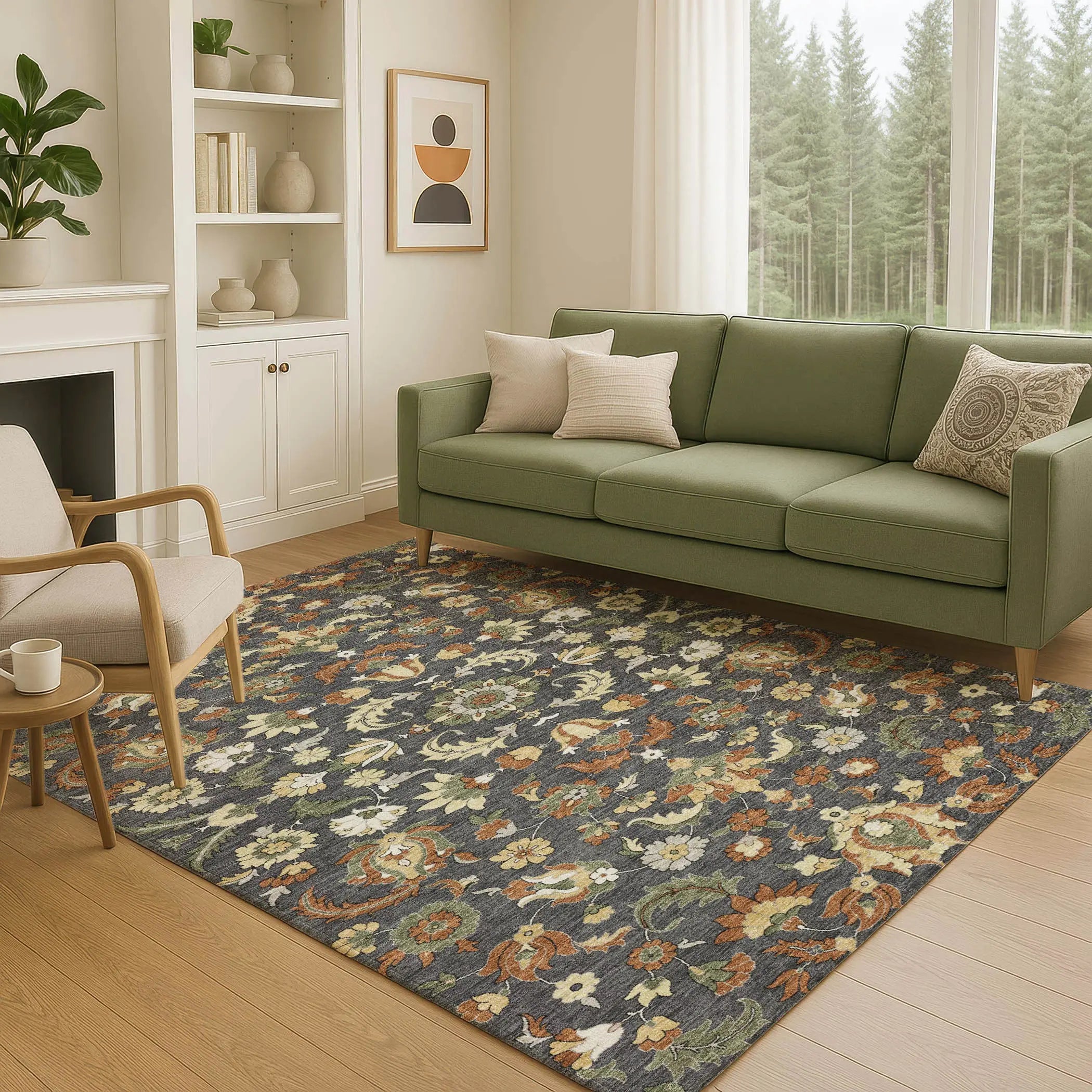 3' X 5' Charcoal And Black Floral Medallion Washable Indoor Outdoor Area Rug Homeroots Outdoor