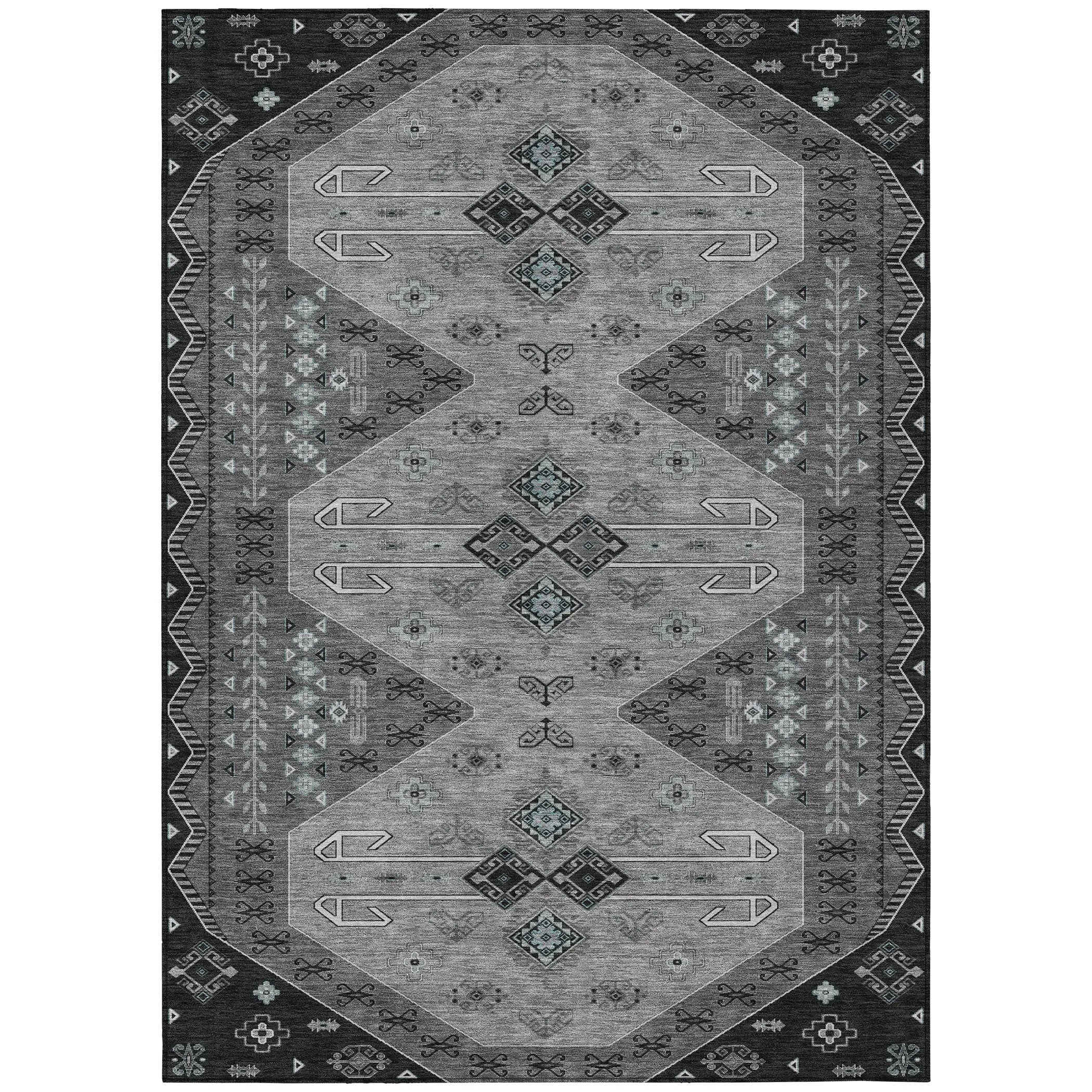 3' X 5' Charcoal And Black Geometric Washable Indoor Outdoor Area Rug Homeroots Outdoor