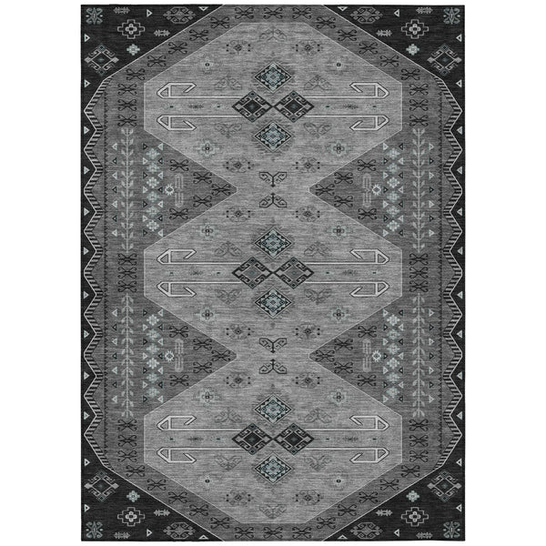 3' X 5' Charcoal And Black Geometric Washable Indoor Outdoor Area Rug Homeroots Outdoor