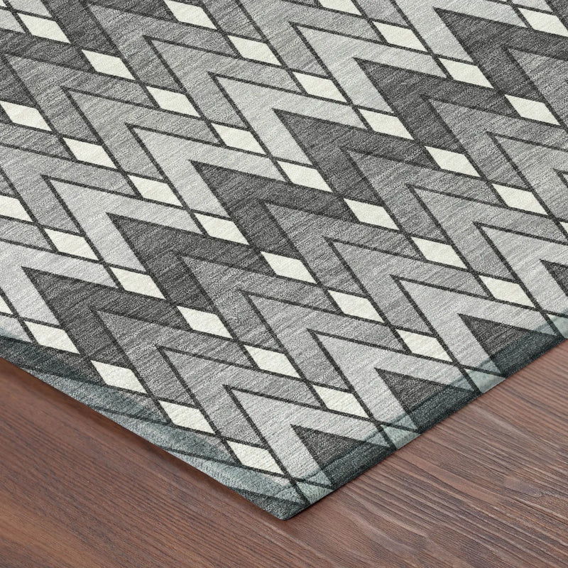 3' X 5' Charcoal And Black Geometric Washable Indoor Outdoor Area Rug Homeroots Outdoor