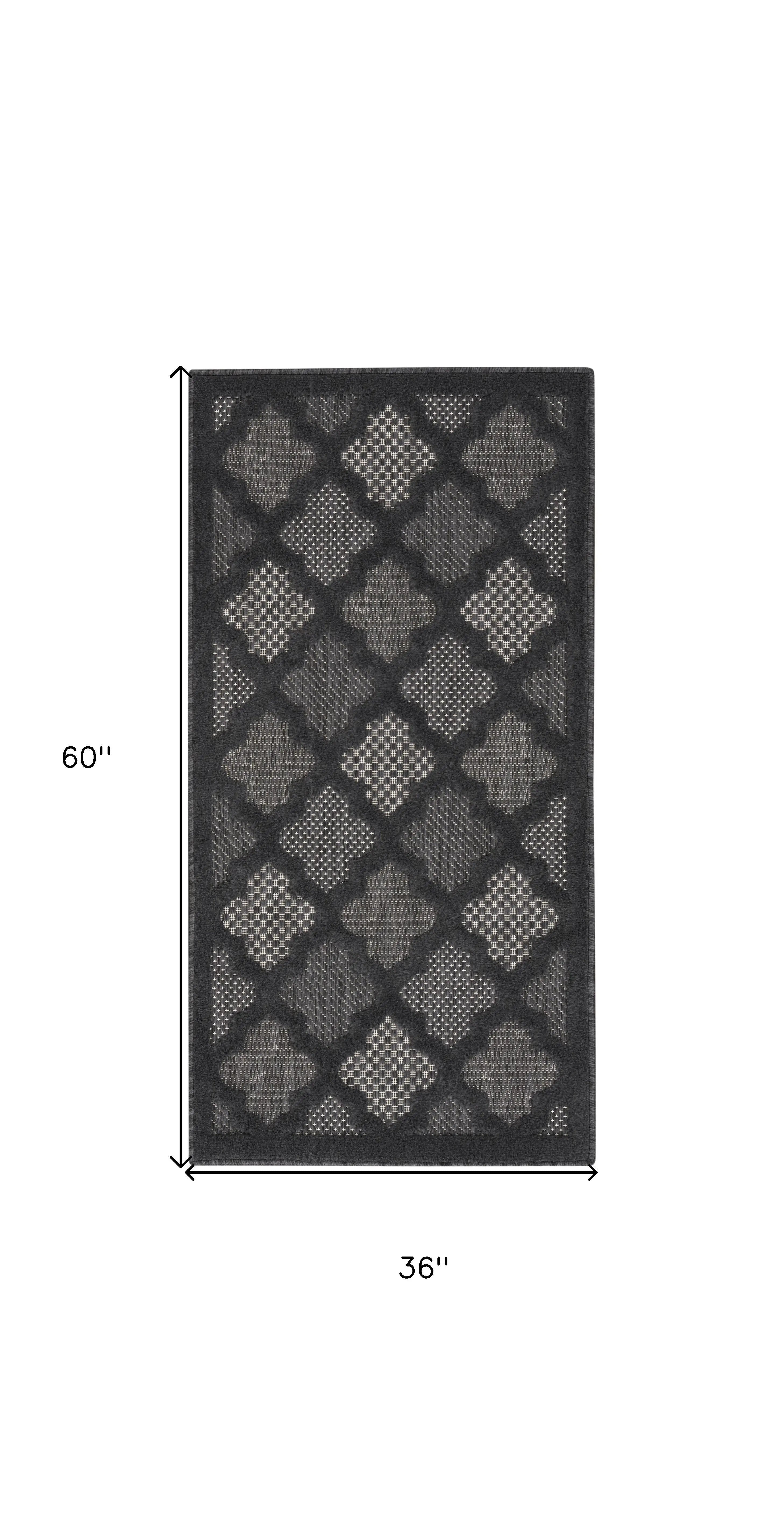 3' X 5' Charcoal And Black Trellis Indoor Outdoor Area Rug Homeroots Outdoor