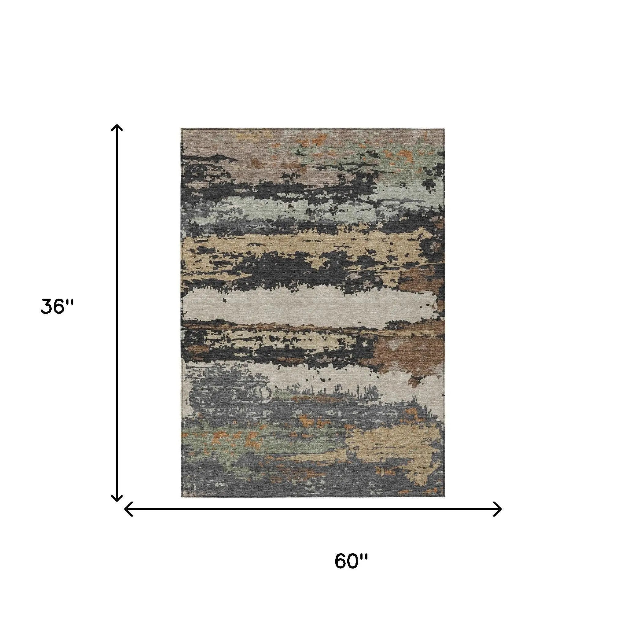 3' X 5' Charcoal And Brown Abstract Washable Indoor Outdoor Area Rug Homeroots Outdoor