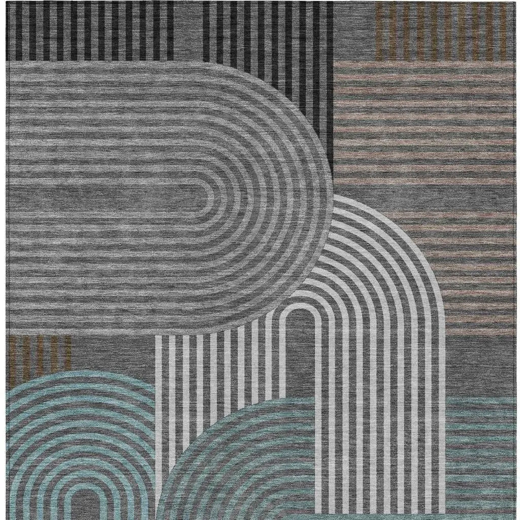 3' X 5' Charcoal And Gray Geometric Washable Indoor Outdoor Area Rug Homeroots Outdoor
