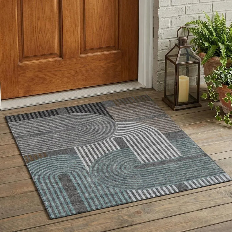 3' X 5' Charcoal And Gray Geometric Washable Indoor Outdoor Area Rug Homeroots Outdoor