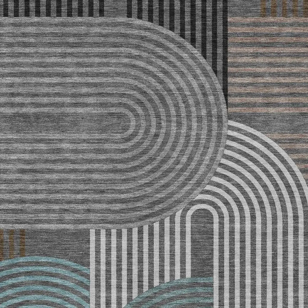 3' X 5' Charcoal And Gray Geometric Washable Indoor Outdoor Area Rug Homeroots Outdoor