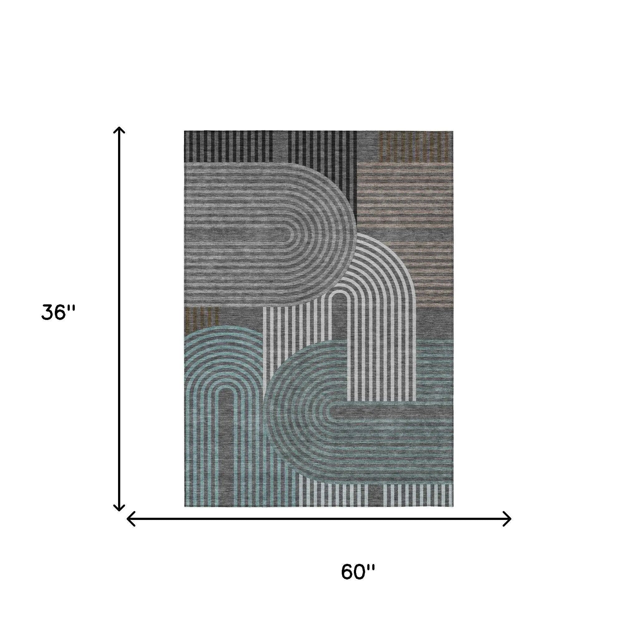 3' X 5' Charcoal And Gray Geometric Washable Indoor Outdoor Area Rug Homeroots Outdoor