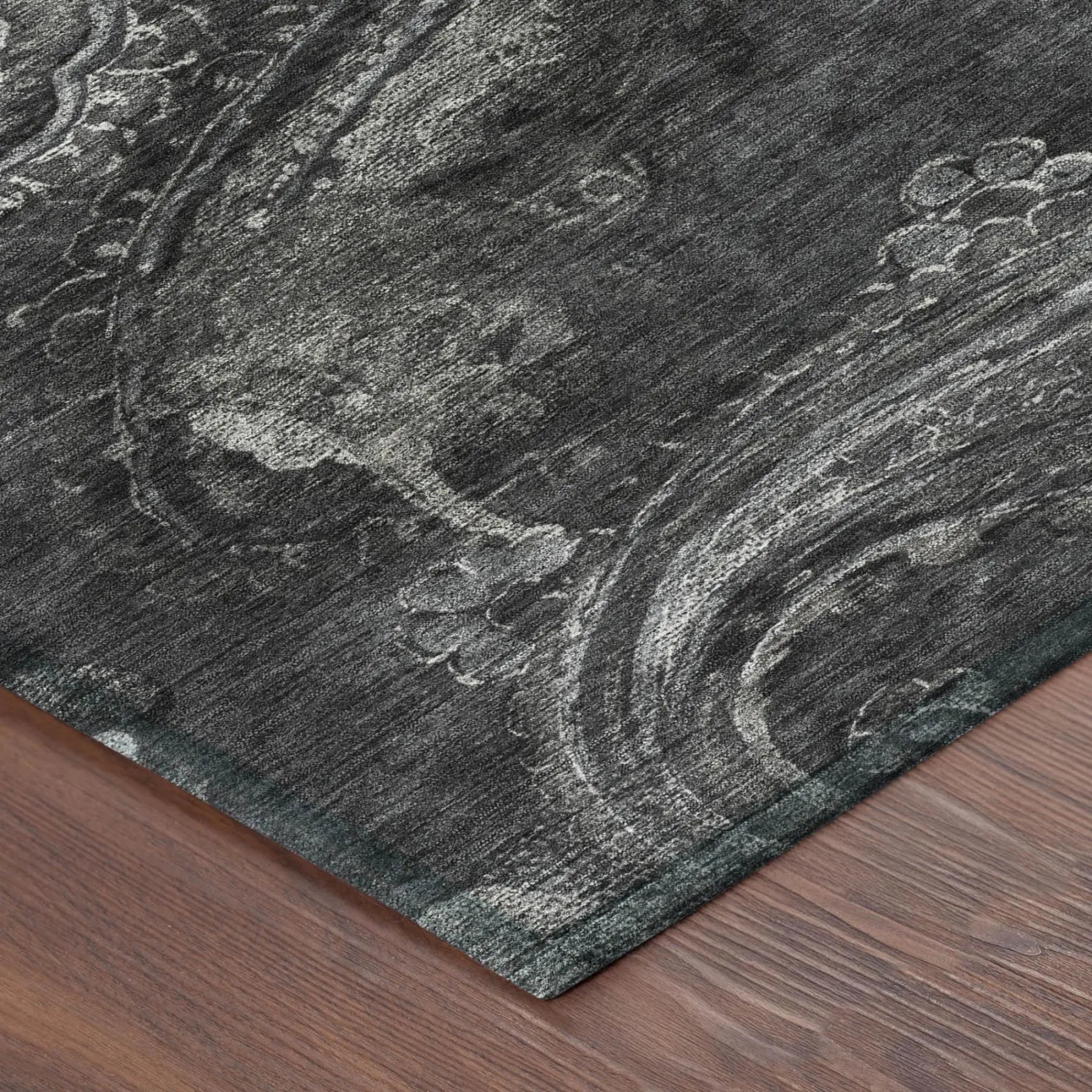 3' X 5' Charcoal And Gray Paisley Washable Indoor Outdoor Area Rug Homeroots Outdoor